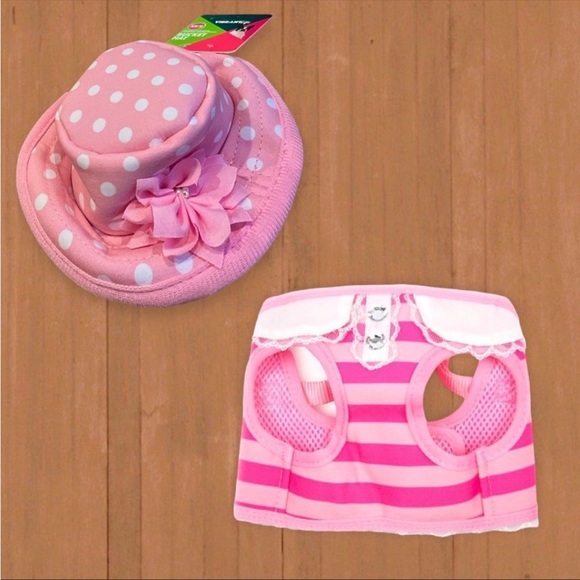 NWT Vibrant Life Harness Pink Striped With Lace Size XSmall free hat included - Picture 5 of 13
